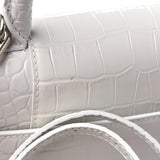 Small Hourglass Crocodile Top Handle White Bag