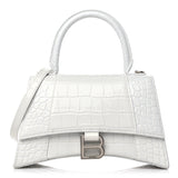 Small Hourglass Crocodile Top Handle White Bag