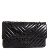 Lambskin Chevron Medium Double Flap So Black