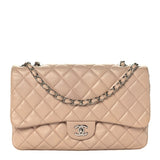 Lambskin Quilted Jumbo Chanel 3 Flap Beige
