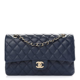 Caviar Quilted Medium Double Flap Navy