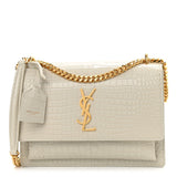 Calfskin Crocodile Embossed Medium Sunset Blanc Bag