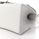 Small Hourglass Crocodile Top Handle White Bag