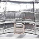 Mini Hourglass Crocodile Top Handle Silver Bag
