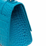 Small Hourglass Crocodile Top Handle Blue Bag