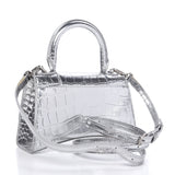 Mini Hourglass Crocodile Top Handle Silver Bag