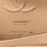 Caviar Quilted Medium Double Flap Beige