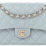 Caviar Quilted Medium Double Flap Light Blue