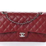 Caviar Quilted Medium Double Flap Burgundy Red