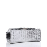Mini Hourglass Crocodile Top Handle Silver Bag