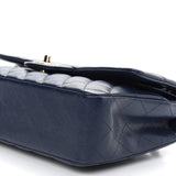 Caviar Quilted Medium Double Flap Navy