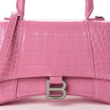 Small Hourglass Crocodile Top Handle Pink Bag