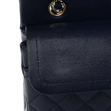Caviar Quilted Medium Double Flap Navy