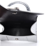 Mini Hourglass Crocodile Top Handle Silver Bag