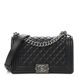 Lambskin Quilted Medium Boy Flap Black