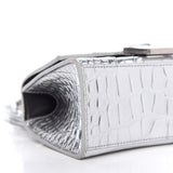 Mini Hourglass Crocodile Top Handle Silver Bag