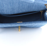 Denim Quilted CC Pearl Mini Rectangular Flap Blue