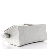 Small Hourglass Crocodile Top Handle White Bag