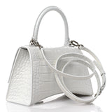 Small Hourglass Crocodile Top Handle White Bag