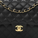 Caviar Quilted Medium Double Flap Black