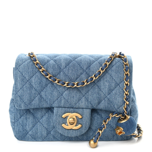 Denim Quilted CC Pearl Crush Mini Flap