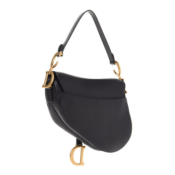 Grained Calfskin Saddle Bag Black