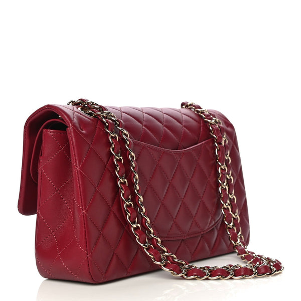 Lambskin Quilted Medium Double Flap Burgundy