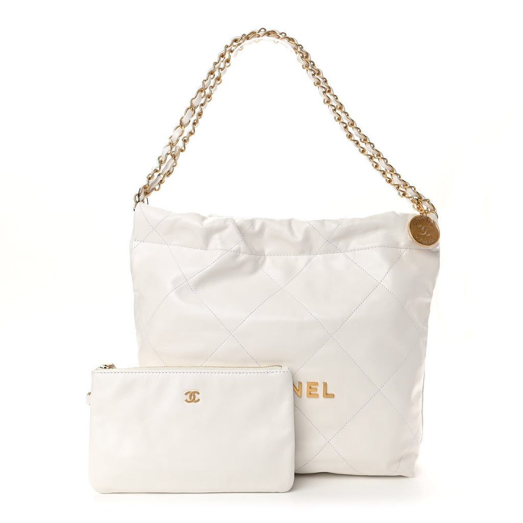 CHANEL Shiny Calfskin Quilted Chanel 22 White 1125188