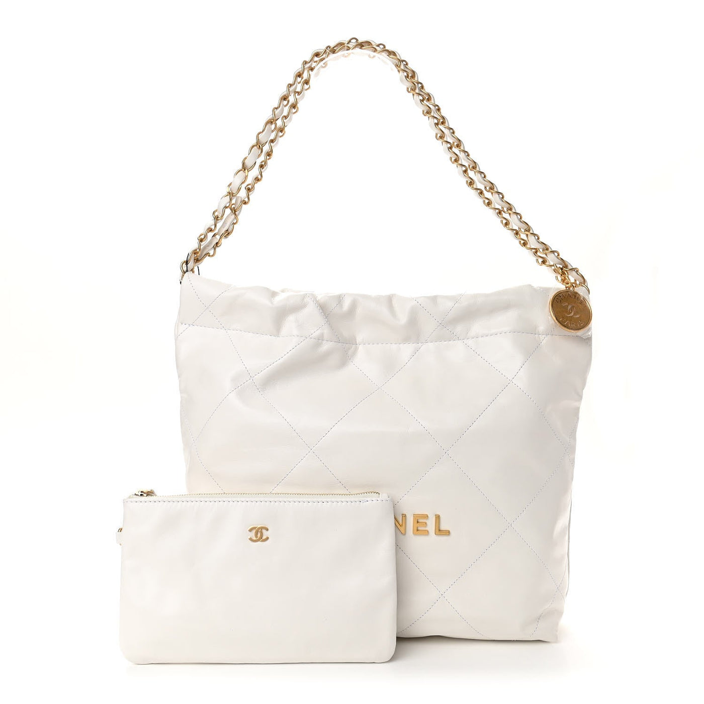 Shiny Calfskin Quilted Small Chanel 22 White – Luxefectly