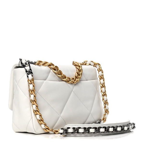 Goatskin Quilted Medium Chanel 19 Flap White