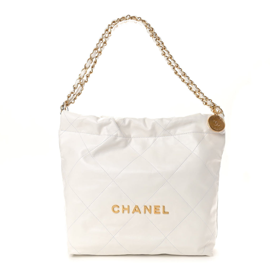 Shiny Calfskin Quilted Small Chanel 22 White – Luxefectly
