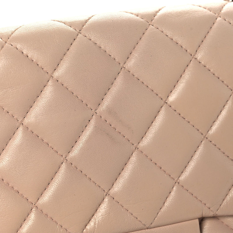 Lambskin Quilted Jumbo Chanel 3 Flap Beige