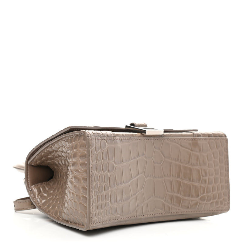 Small Hourglass Crocodile Top Handle Taupe Bag