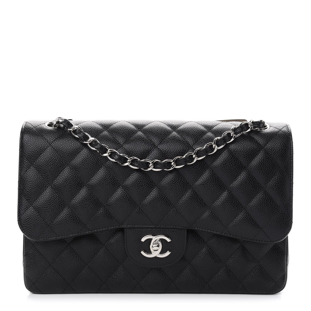 Chanel Classic Quilted Caviar Double Flap Jumbo Bag in Dark Grey