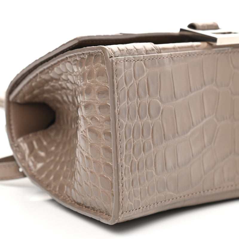 Small Hourglass Crocodile Top Handle Taupe Bag