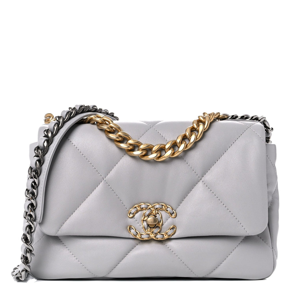 Lambskin Quilted Medium Chanel 19 Flap Light Grey – Luxefectly