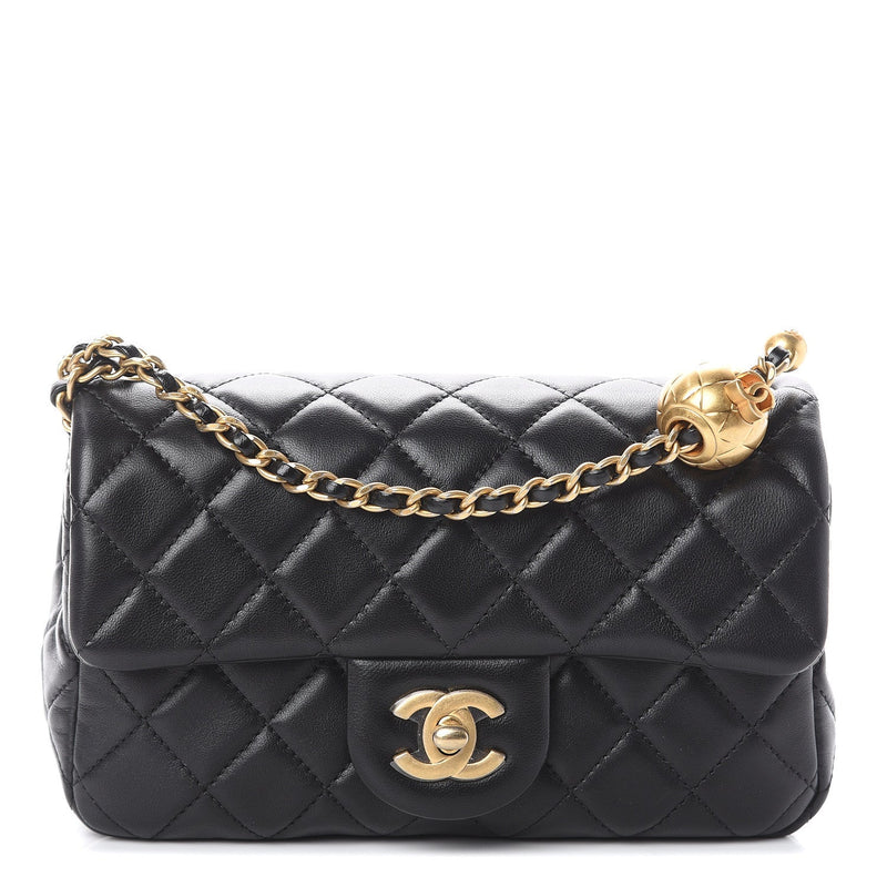 Chanel Black Quilted Lambskin Pearl Crush Vanity Case Gold Hardware, 2023 (Like New), Womens Handbag