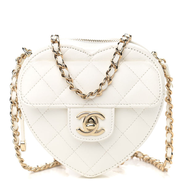 Lambskin Quilted CC In Love Heart Clutch With Chain White