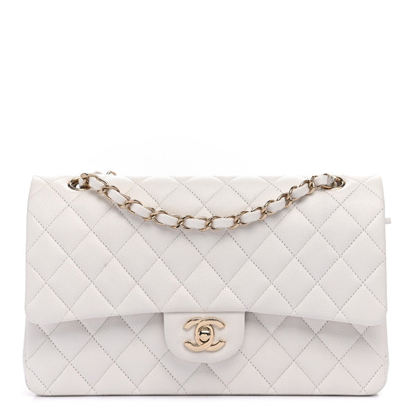 Caviar Quilted Medium Double Flap White