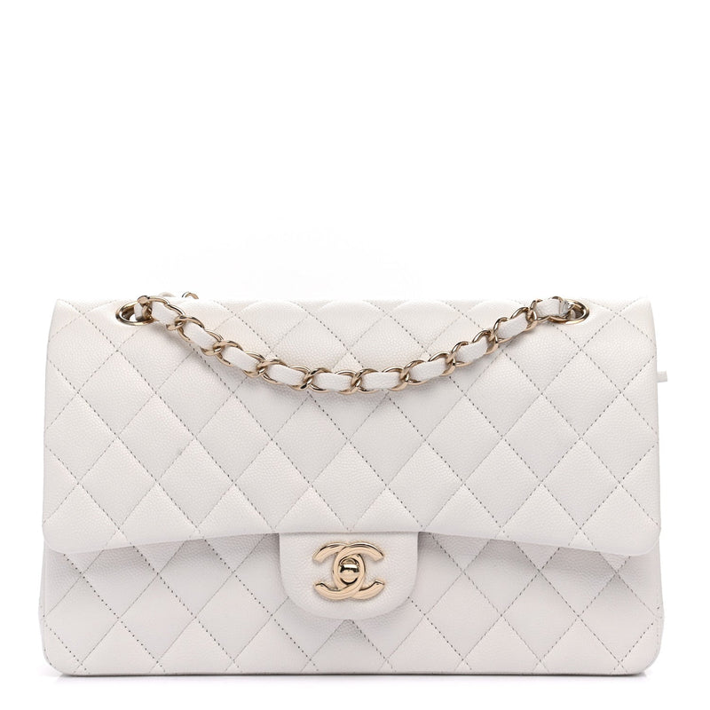 Caviar Quilted Medium Double Flap White