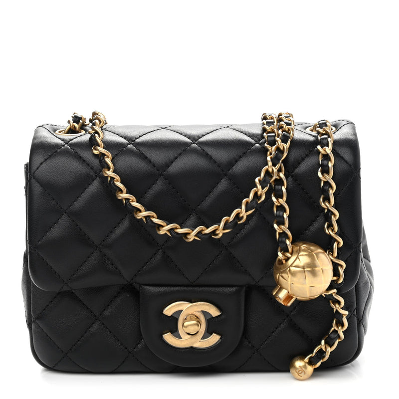 Lambskin Quilted CC Pearl Crush Mini Flap Black