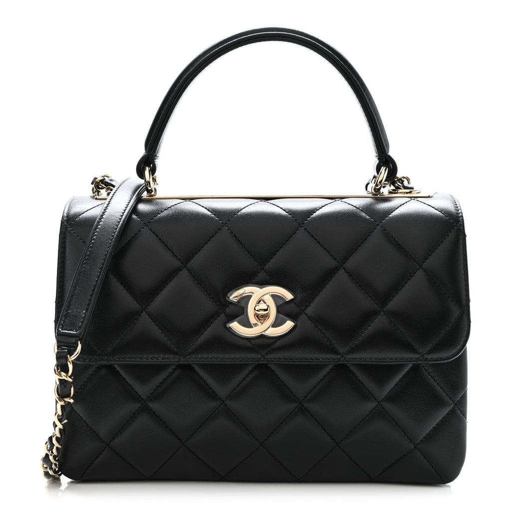 Lambskin Quilted Small Trendy CC Dual Handle Flap Bag Black – Luxefectly