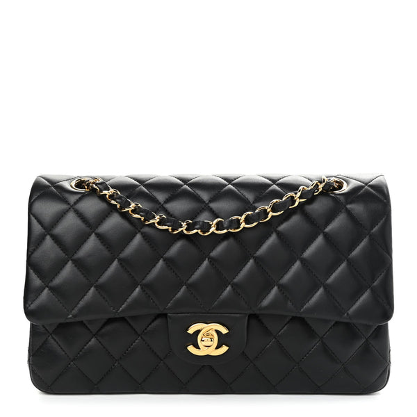 Lambskin Quilted Medium Double Flap Black