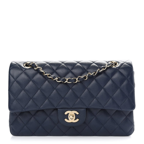 Caviar Quilted Medium Double Flap Navy