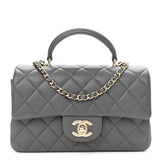 Lambskin Quilted Mini Top Handle Rectangular Flap Grey