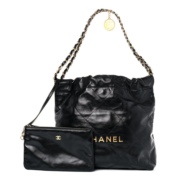 Shiny Calfskin Quilted Small Chanel 22 Black