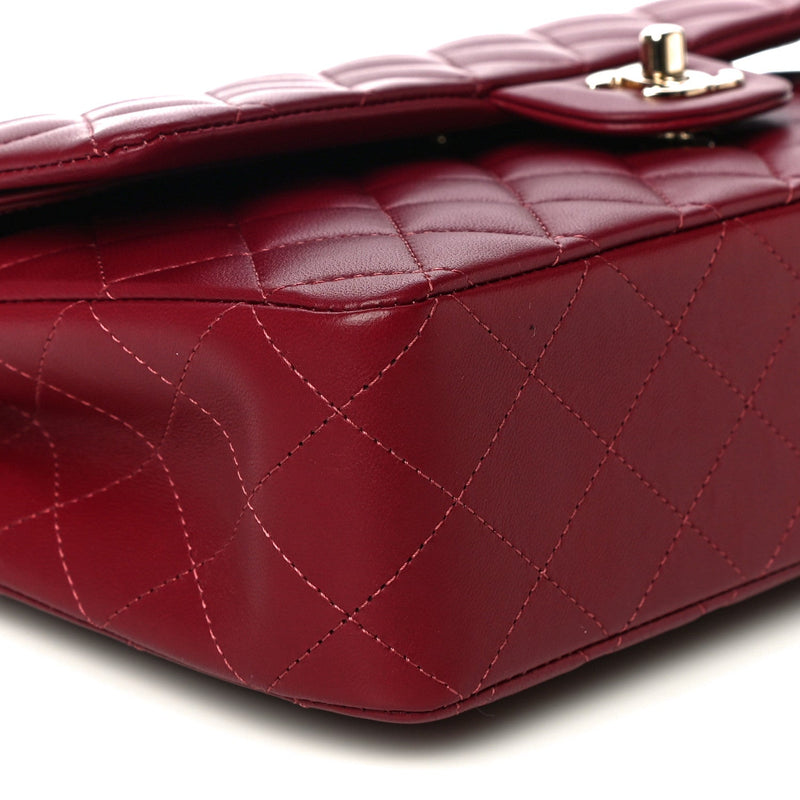 Lambskin Quilted Medium Double Flap Burgundy