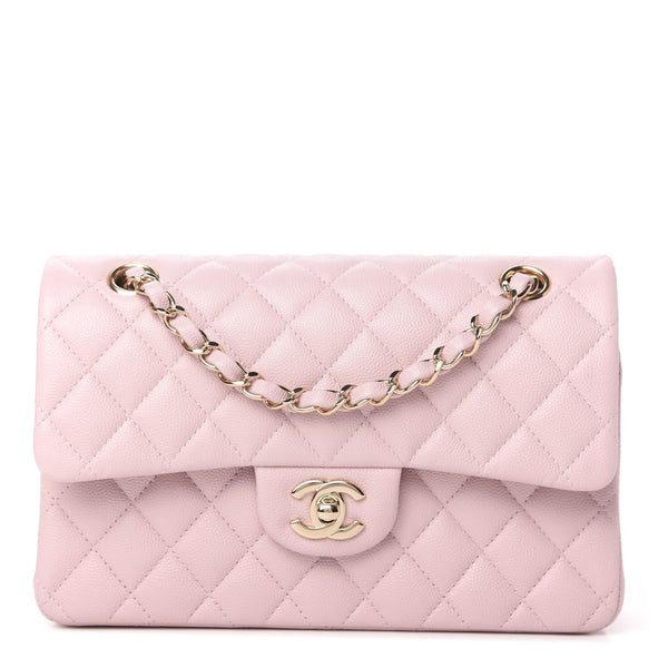 Caviar Quilted Small Double Flap Light Pink