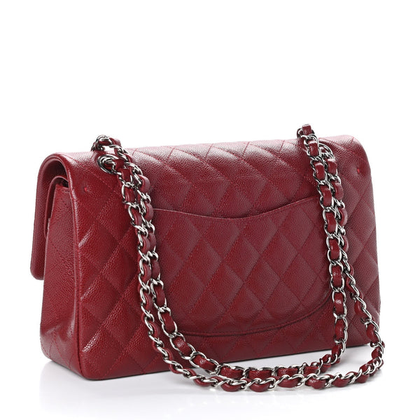 Caviar Quilted Medium Double Flap Burgundy Red