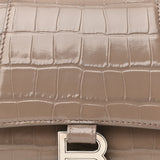 Small Hourglass Crocodile Top Handle Taupe Bag